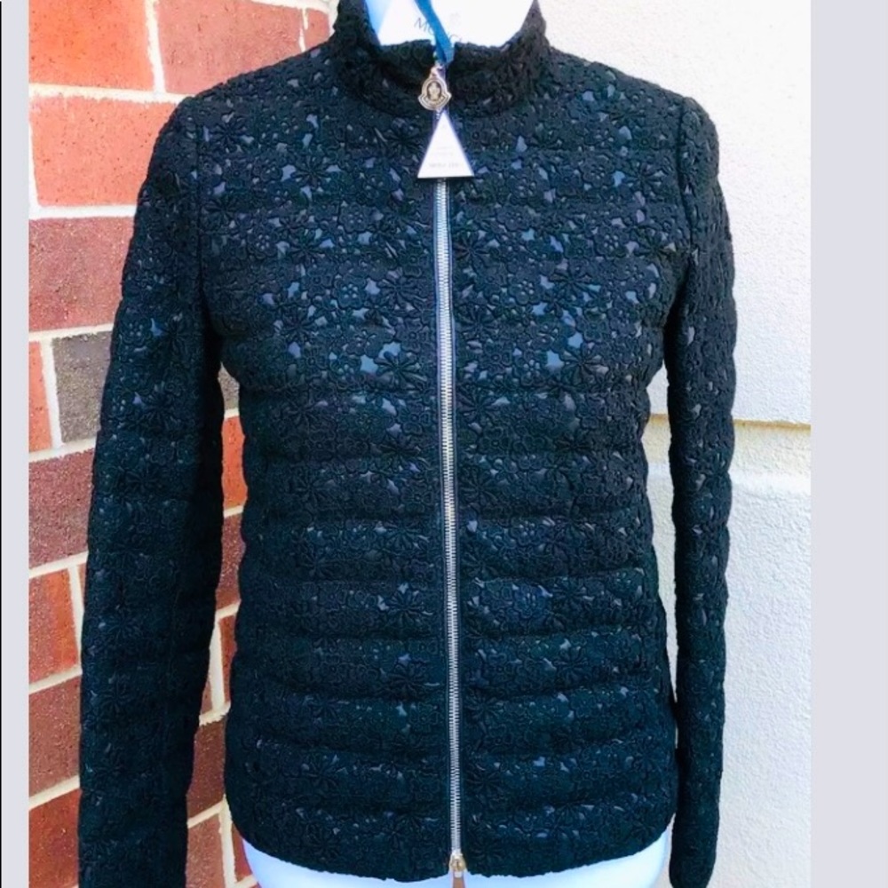 Moncler RUNWAY Black Wool Lace, Down Lined Jacket